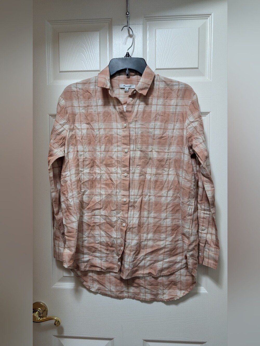 Madewell Button Down Plaid Long-Sleeve Shirt Blush Pink White Size XS